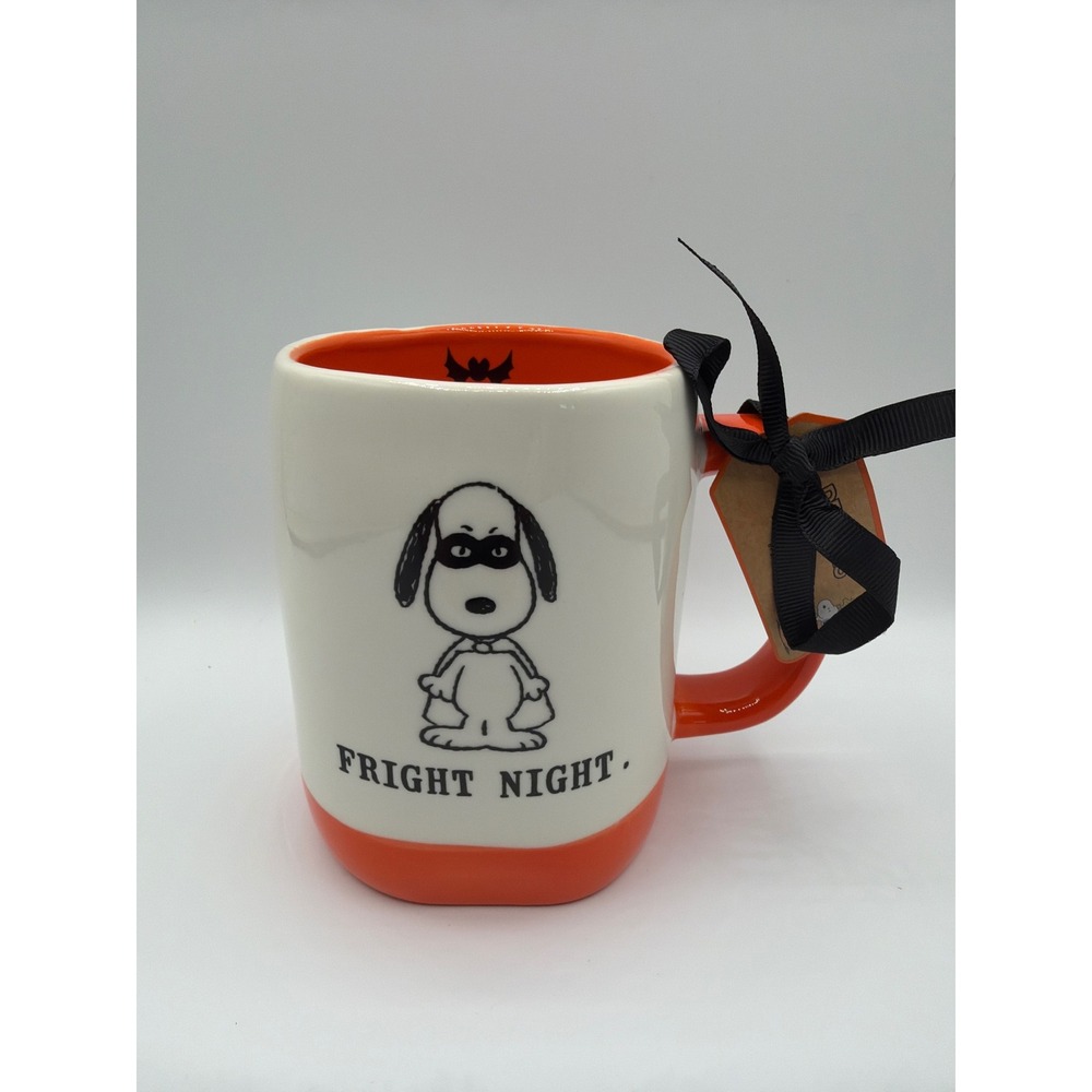 Rae Dunn Peanuts Snoopy Fright Night Halloween Mug NWT Magenta Orange Black